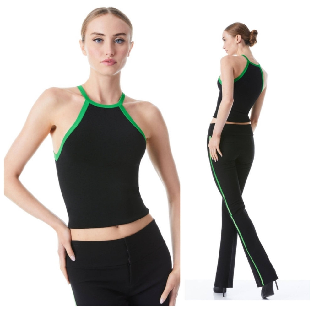 Alice + Olivia heidi halter crop top and bootcut pant matching Set Size 2